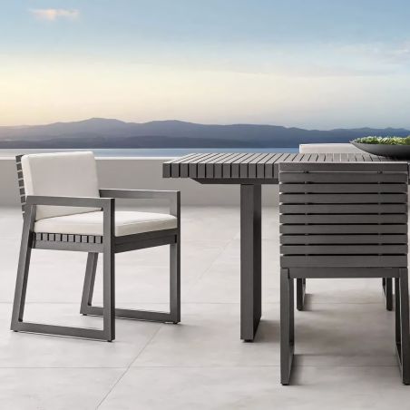 Möbelset für 6 Personen, Garten oder Terrasse, Aluminium, Tisch 213x100 cm + 6 Stühle, 100% Olefin-Gewebe, Mykonos