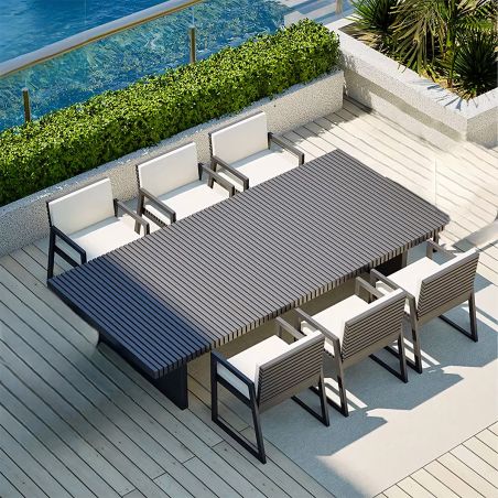 Möbelset für 8 Personen, Garten oder Terrasse, Aluminium, Tisch 213x100 cm + 8 Stühle, 100% Olefin-Gewebe, Mykonos