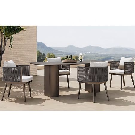 Möbelset für 6 Personen, Garten oder Terrasse, Aluminium, robuster Tisch 214x100 cm + 6 Stühle mit Seilgeflecht, Nova Luxe