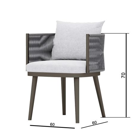 Möbelset für 6 Personen, Garten oder Terrasse, Aluminium, robuster Tisch 214x100 cm + 6 Stühle mit Seilgeflecht, Nova Luxe