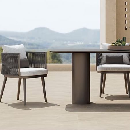 Möbelset für 6 Personen, Garten oder Terrasse, Aluminium, robuster Tisch 214x100 cm + 6 Stühle mit Seilgeflecht, Nova Luxe