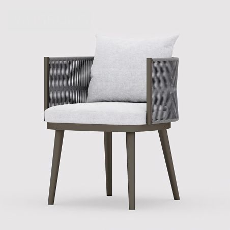 Möbelset für 6 Personen, Garten oder Terrasse, Aluminium, robuster Tisch 214x100 cm + 6 Stühle mit Seilgeflecht, Nova Luxe