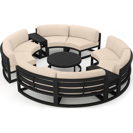 Set Rundes Garten- oder Terrassenmöbel, Aluminiumrahmen, 7-teilig, Dunkelgrau, Inklusive Kissen in Creme, Coral
