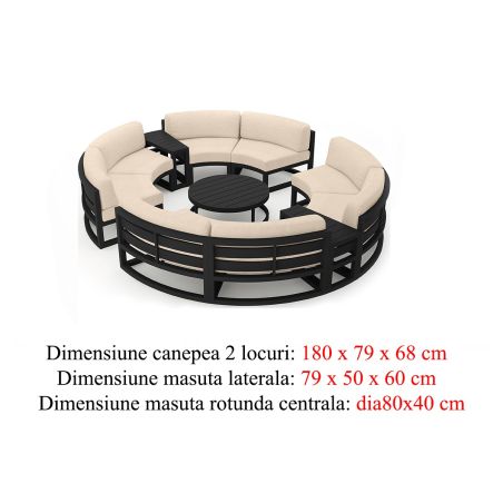 Set Rundes Garten- oder Terrassenmöbel, Aluminiumrahmen, 7-teilig, Dunkelgrau, Inklusive Kissen in Creme, Coral