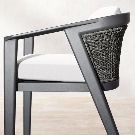 Möbelset für Garten oder Terrasse – Tisch aus Aluminium und 8 Stühle, Aluminiumrahmen und Polyrattan, Dunkelgrau, Dalia