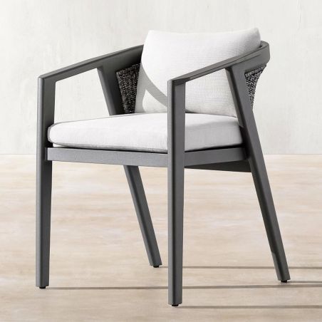 Möbelset für Garten oder Terrasse – Tisch aus Aluminium und 8 Stühle, Aluminiumrahmen und Polyrattan, Dunkelgrau, Dalia