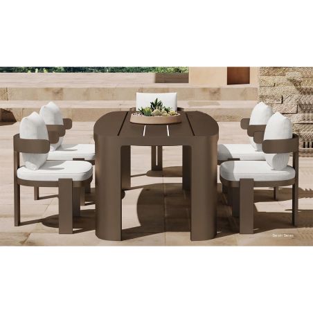 Möbelset für 6 Personen, Garten oder Terrasse, Aluminium, Tisch 214x102 cm + 6 Stühle, 100% Olefin-Gewebe, Bora Bora