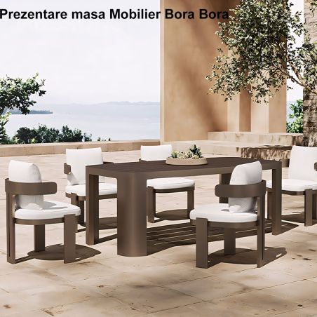 Möbelset für 6 Personen, Garten oder Terrasse, Aluminium, Tisch 214x102 cm + 6 Stühle, 100% Olefin-Gewebe, Bora Bora