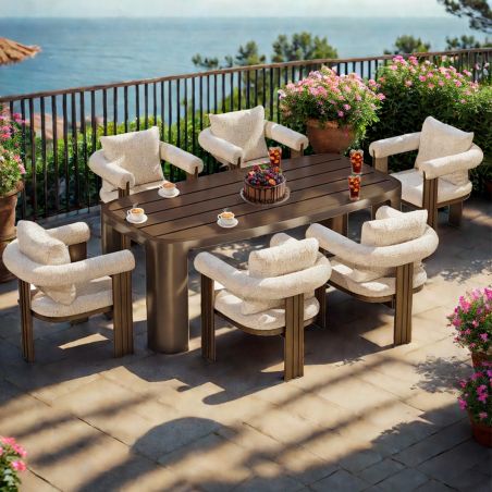 Möbelset für 6 Personen, Garten oder Terrasse, Aluminium, Tisch 214x102 cm + 6 Stühle, 100% Olefin-Gewebe, Bora Bora