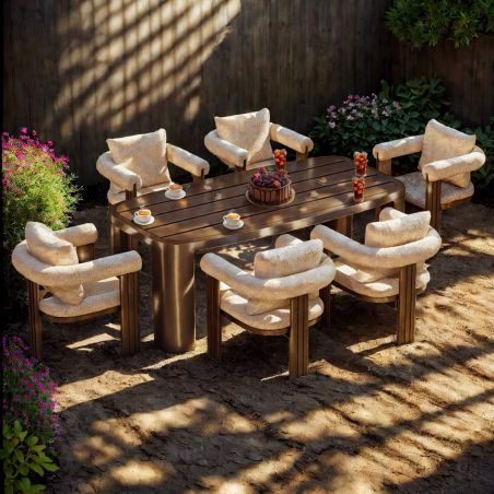 Möbelset für 6 Personen, Garten oder Terrasse, Aluminium, Tisch 214x102 cm + 6 Stühle, 100% Olefin-Gewebe, Bora Bora