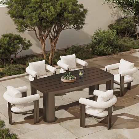Möbelset für 8 Personen, Garten oder Terrasse, Aluminium, Tisch 214x102 cm + 8 Stühle, 100% Olefin-Gewebe, Bora Bora