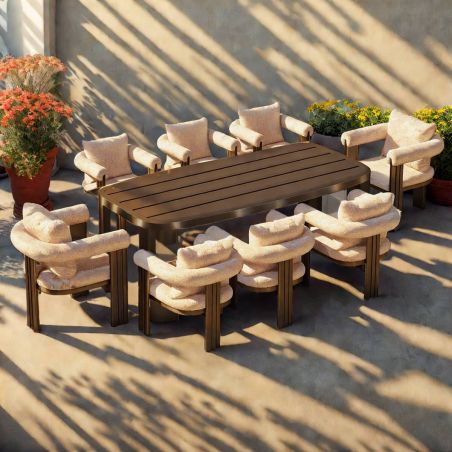 Möbelset für 8 Personen, Garten oder Terrasse, Aluminium, Tisch 214x102 cm + 8 Stühle, 100% Olefin-Gewebe, Bora Bora