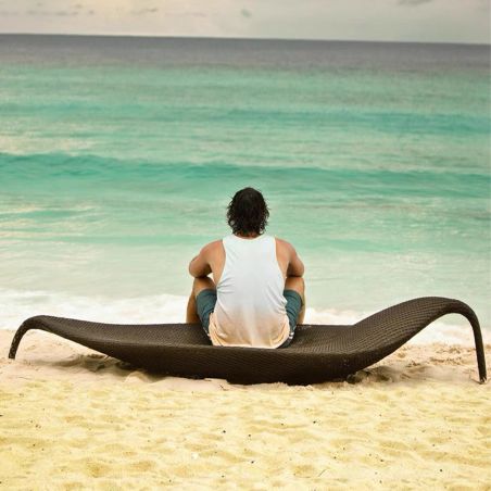 Strandliege, Aluminium, Polyrattan-Geflecht, Blattform, 195x80x45 cm, Braun, Verdi