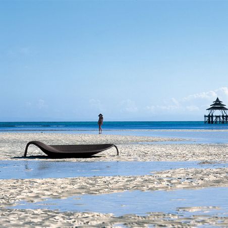 Strandliege, Aluminium, Polyrattan-Geflecht, Blattform, 195x80x45 cm, Braun, Verdi