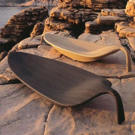 Strandliege, Aluminium, Polyrattan-Geflecht, Blattform, 195x80x45 cm, Braun, Verdi