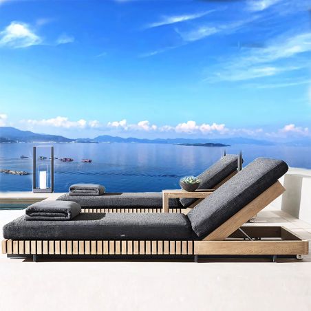 Strandliege, Gestell aus Teakholz, höhenverstellbar, 201x70x28, 100% wasserdichtes Olefin, Aria