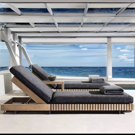 Strandliege, Gestell aus Teakholz, höhenverstellbar, 201x70x28, 100% wasserdichtes Olefin, Aria