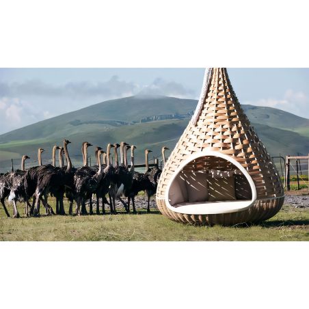 Außenbett für Garten oder Terrasse, Nestform, 10 Kissen, Aluminiumrahmen, Rattangeflecht, Durchmesser 180x220 cm, Rustica