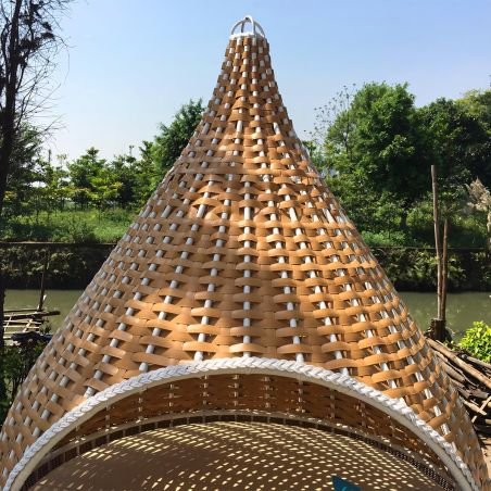 Außenbett für Garten oder Terrasse, Nestform, 10 Kissen, Aluminiumrahmen, Rattangeflecht, Durchmesser 180x220 cm, Rustica