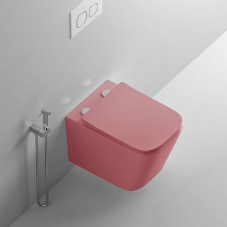 Toilettenschüssel, Rimless, Lachsrosa Matt, Power Colour, Wandmontage, inkl. Slim-Duroplast-Sitz mit Soft-Close, Alfonso