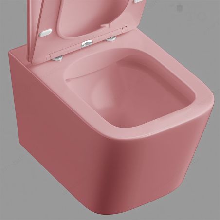 Toilettenschüssel, Rimless, Lachsrosa Matt, Power Colour, Wandmontage, inkl. Slim-Duroplast-Sitz mit Soft-Close, Alfonso