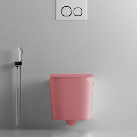 Toilettenschüssel, Rimless, Lachsrosa Matt, Power Colour, Wandmontage, inkl. Slim-Duroplast-Sitz mit Soft-Close, Alfonso