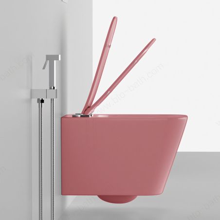 Toilettenschüssel, Rimless, Lachsrosa Matt, Power Colour, Wandmontage, inkl. Slim-Duroplast-Sitz mit Soft-Close, Alfonso