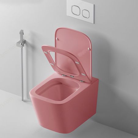 Toilettenschüssel, Rimless, Lachsrosa Matt, Power Colour, Wandmontage, inkl. Slim-Duroplast-Sitz mit Soft-Close, Alfonso