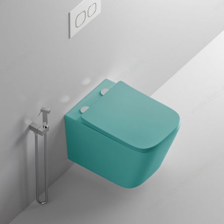 Toilettenschüssel, Rimless, Mintgrün Matt, Power Colour, Wandmontage, inkl. Slim-Duroplast-Sitz mit Soft-Close, Alfonso