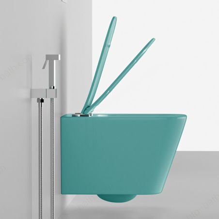 Toilettenschüssel, Rimless, Mintgrün Matt, Power Colour, Wandmontage, inkl. Slim-Duroplast-Sitz mit Soft-Close, Alfonso