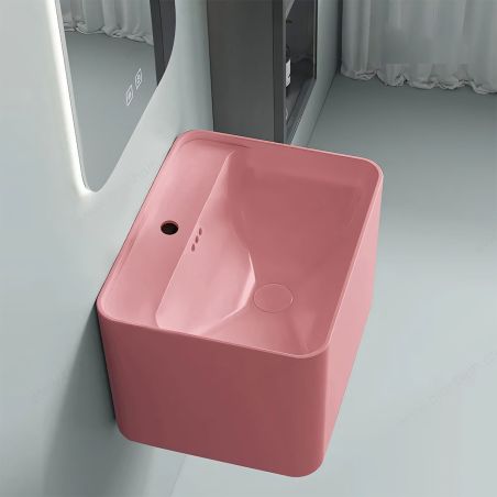 Waschbecken, Lachsrosa Matt, Power Colour, Wandmontage, mit Armaturloch, 50×40 cm, Alfonso