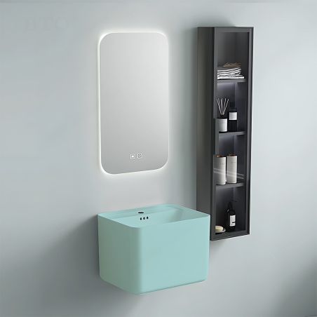 Waschbecken, Mintgrün Matt, Power Colour, Wandmontage, mit Armaturloch, 50×40 cm, Alfonso