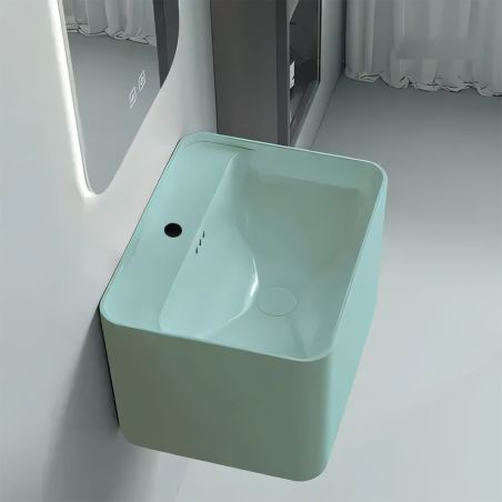 Waschbecken, Mintgrün Matt, Power Colour, Wandmontage, mit Armaturloch, 50×40 cm, Alfonso