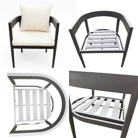 Möbelset für 4 Personen, Garten oder Terrasse, Aluminium, runder Tisch und 4 Stühle, 100% Olefin-Gewebe, Costa Rica