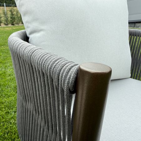 Möbelset für 6 Personen, Garten oder Terrasse, Aluminium, robuster Tisch 214x100 cm + 6 Stühle mit Seilgeflecht, Nova Luxe