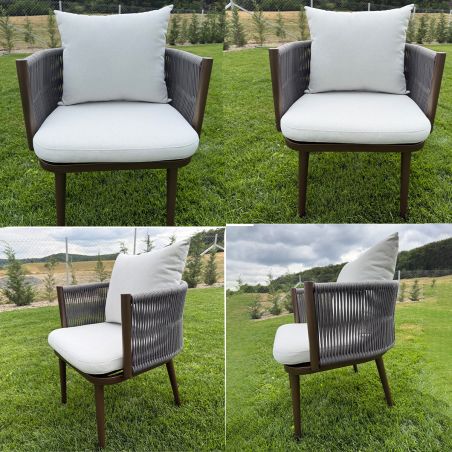 Möbelset für 8 Personen, Garten oder Terrasse, Aluminium, robuster Tisch 214x100 cm + 8 Stühle mit Seilgeflecht, Nova Luxe