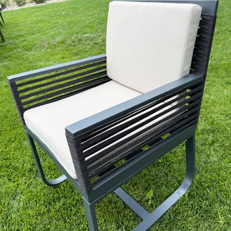 Möbelset für 8 Personen, Garten oder Terrasse, Tisch 240x100 cm + 8 Stühle, Aluminium, Seilgeflecht, Capri