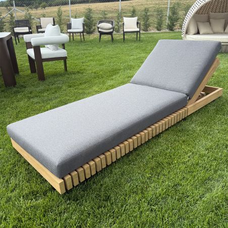 Strandliege, Gestell aus Teakholz, höhenverstellbar, 201x70x28, 100% wasserdichtes Olefin, Aria