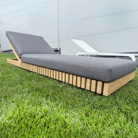 Strandliege, Gestell aus Teakholz, höhenverstellbar, 201x70x28, 100% wasserdichtes Olefin, Aria