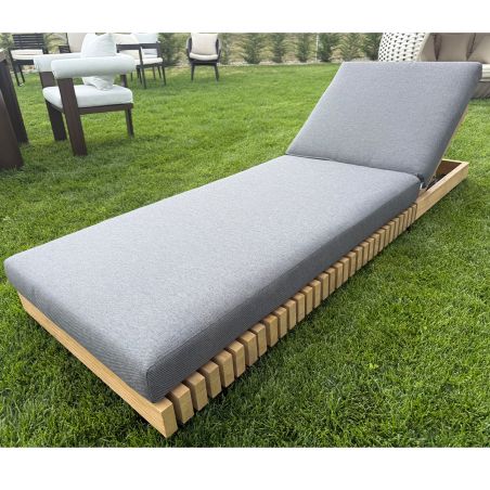Strandliege, Gestell aus Teakholz, höhenverstellbar, 201x70x28, 100% wasserdichtes Olefin, Aria