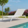 Strandliege aus Aluminium und Teakholz, höhenverstellbar, 203x70x35 cm, UV-beständiges Texlin-Gewebe, Weiß, Horizon