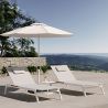 Strandliege aus Aluminium und Teakholz, höhenverstellbar, 203x70x35 cm, UV-beständiges Texlin-Gewebe, Weiß, Horizon