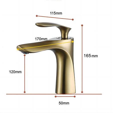 Waschbeckenarmatur Brandi, gebürstetes Gold, Höhe 16.5 cm, Waschbeckenmontage