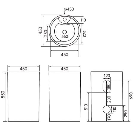 Standwaschbecken, Mintgrün Matt, Power Colour, mit Hahnloch, Durchmesser 45 cm, Modena Standwaschbecken, Mintgrün Matt, Power Colour, mit Hahnloch, Durchmesser 45 cm, Modena