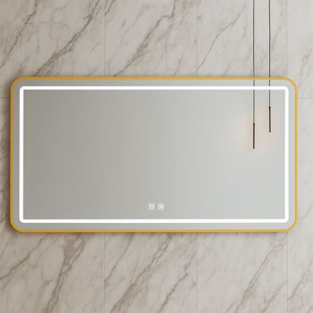 LED-Spiegel, goldener Rahmen, Anti-Beschlag, Touch-Taste, 3 Lichtfarben, Einstellbare Helligkeit, 60-70x80-150 cm, Feliz