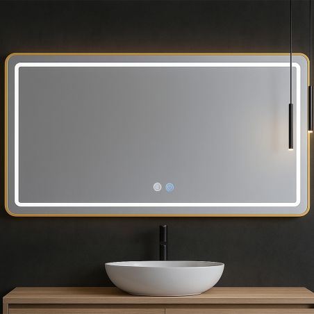 LED-Spiegel, goldener Rahmen, Anti-Beschlag, Touch-Taste, 3 Lichtfarben, Einstellbare Helligkeit, 60-70x80-150 cm, Feliz