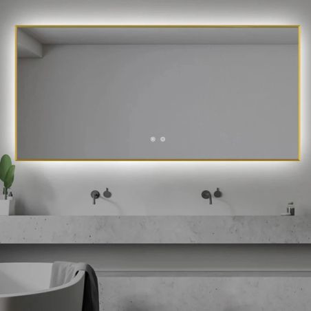 LED-Spiegel, goldener Rahmen, Anti-Beschlag, Touch-Taste, 3 Lichtfarben, Einstellbare Helligkeit, 60-70x80-150 cm, Feliz