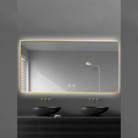 LED-Spiegel, goldener Rahmen, Anti-Beschlag, Touch-Taste, 3 Lichtfarben, Einstellbare Helligkeit, 60-70x80-150 cm, Feliz