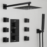 Duschsystem mit Thermostat, 6 Massagedüsen, wandbündige Montage, Messing, Schwarz, Vento
