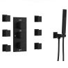 Duschsystem mit Thermostat, 6 Massagedüsen, wandbündige Montage, Messing, Schwarz, Vento